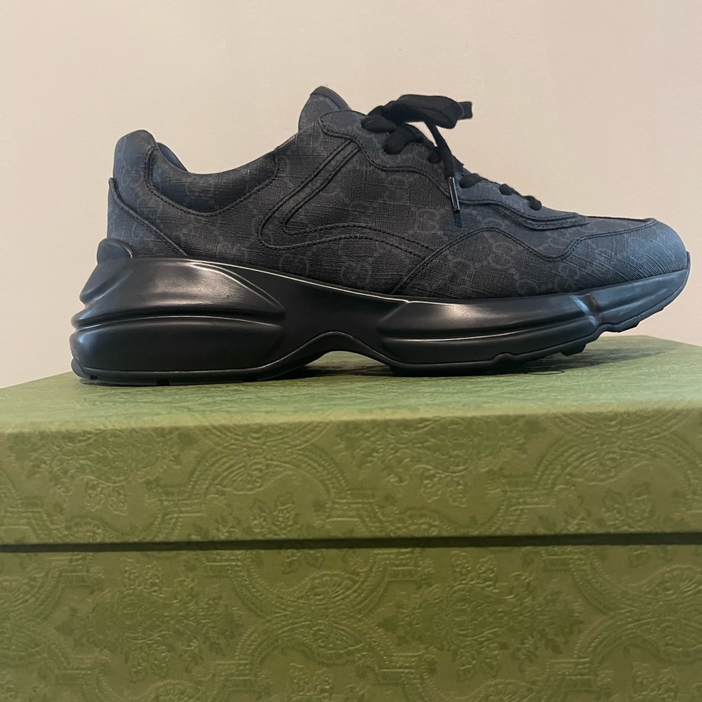 Gucci Black Leather Sneakers with Signature Pattern